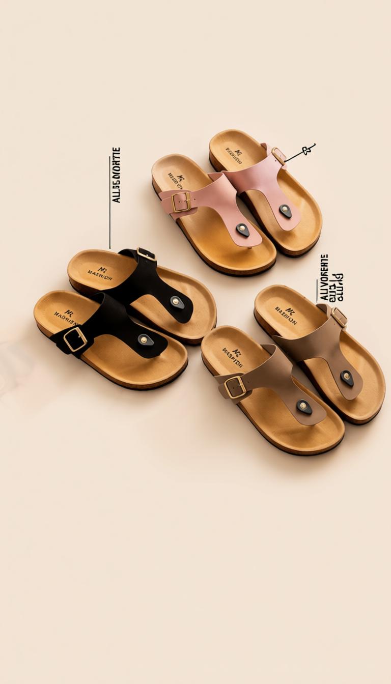 Cork double-buckle summer slides in several colours